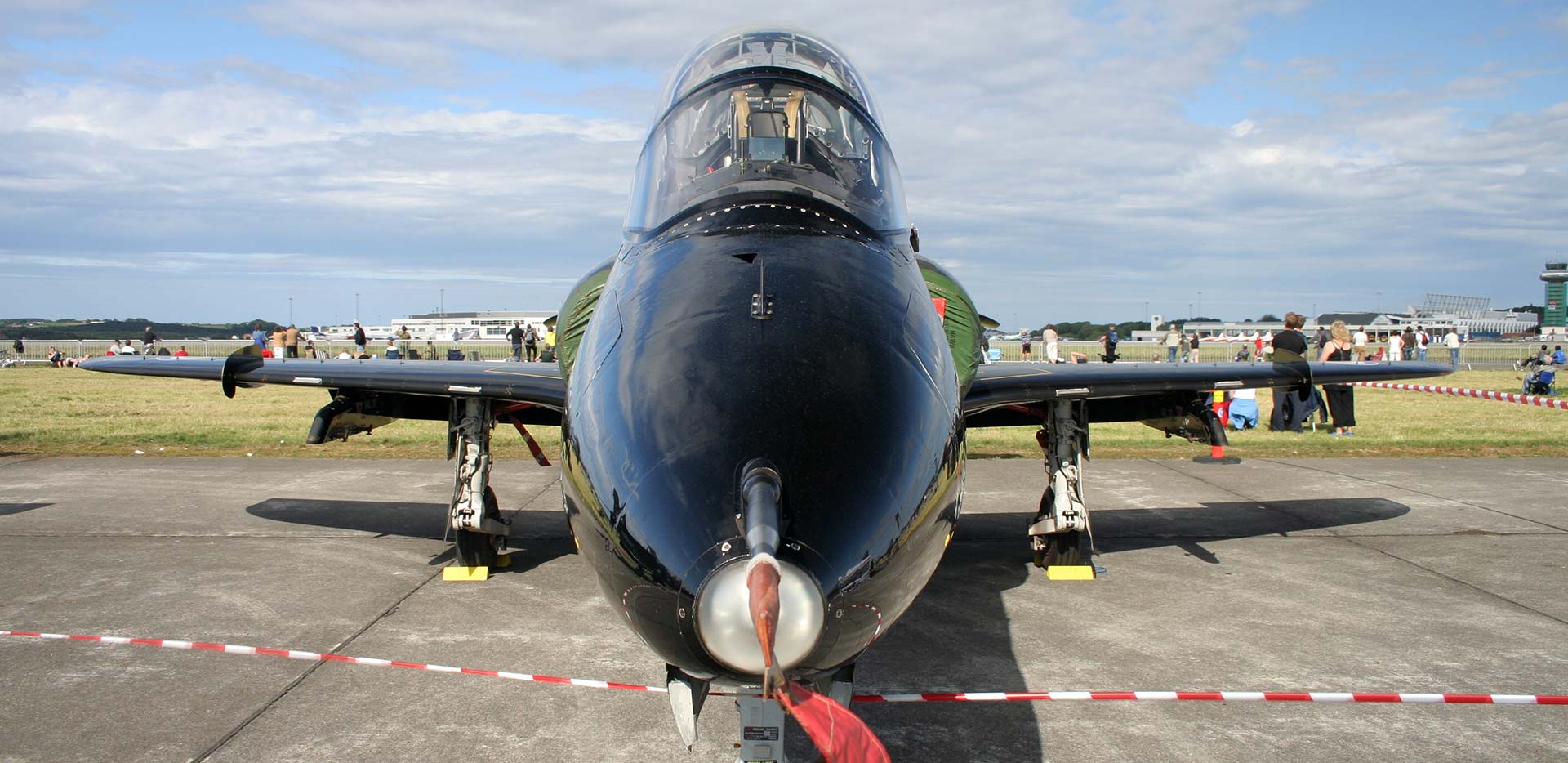 Nose view of BAE Hawk jet plane, displayed at an airshow