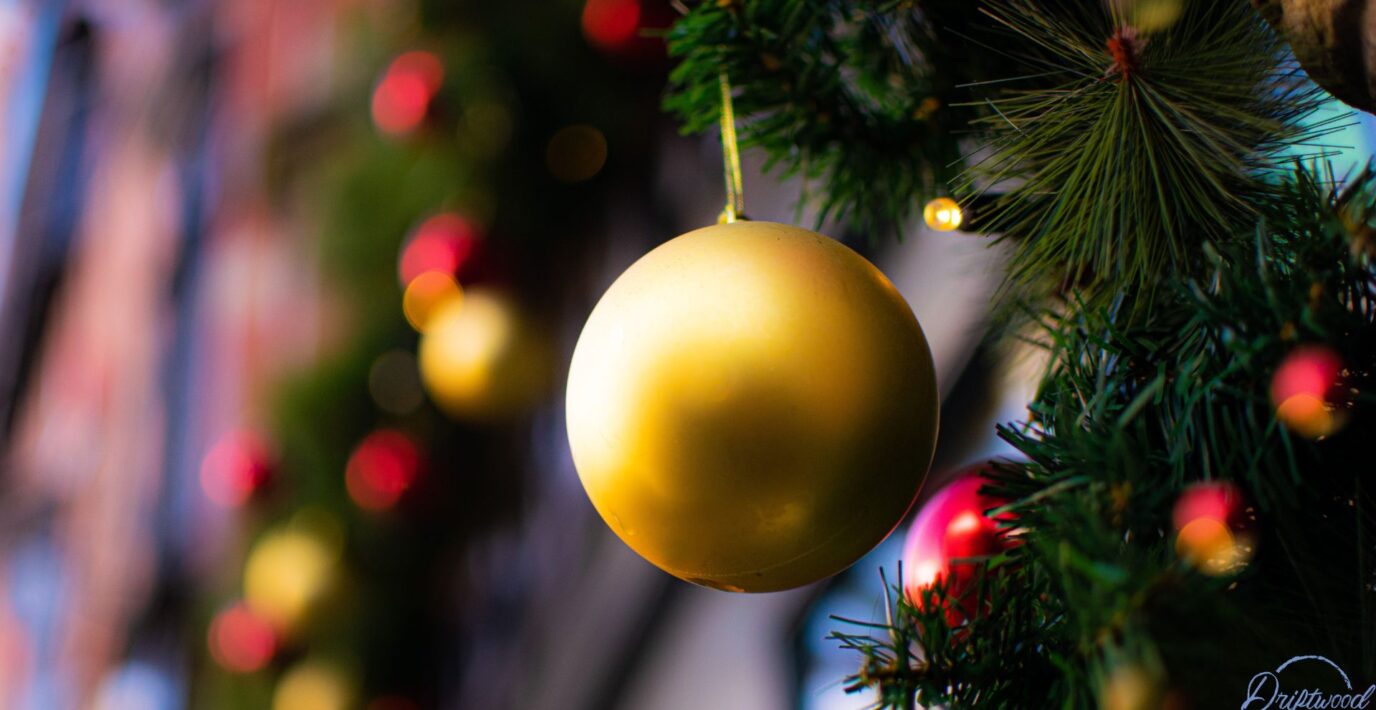 close up of a Christmas bauble on a Christmas tree