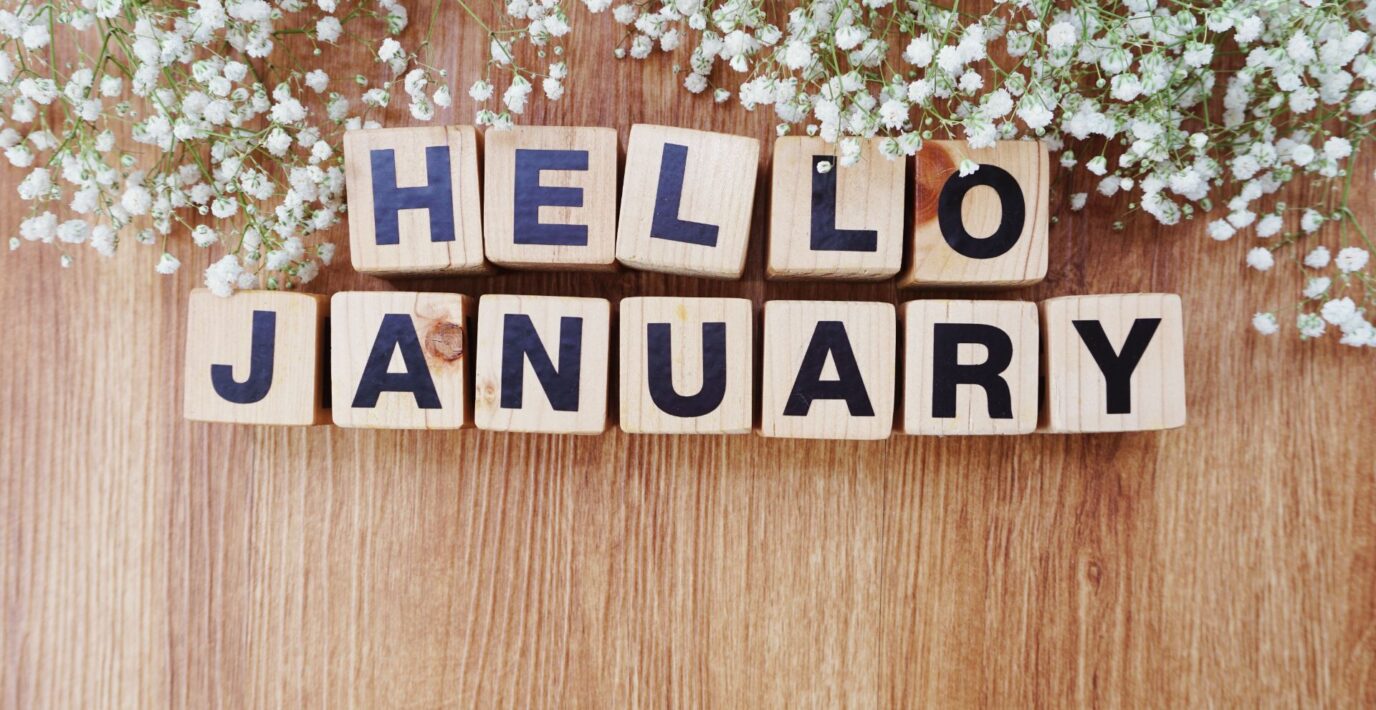 hello january written on scrabble tiles.